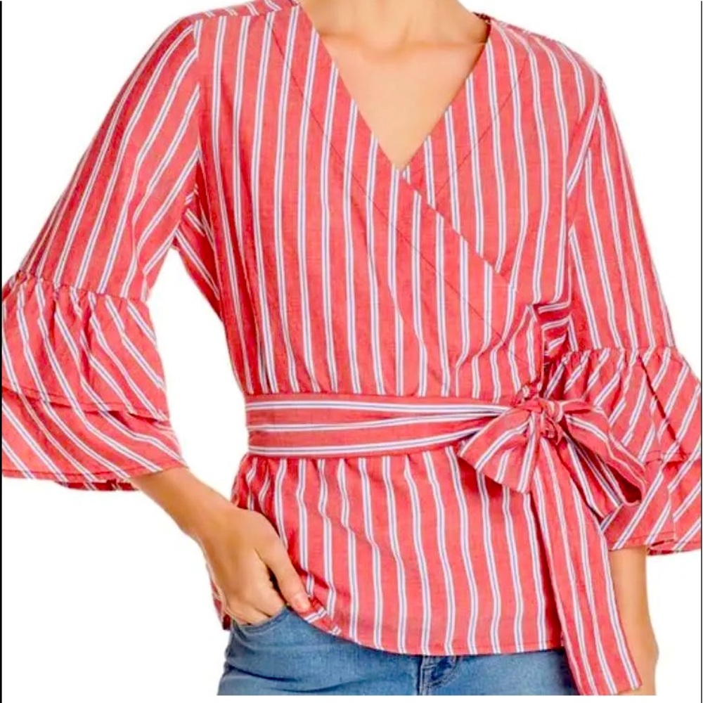 BeachLunchLounge Spencer Ruffled Bell Sleeve Wrap Top, EUC, M